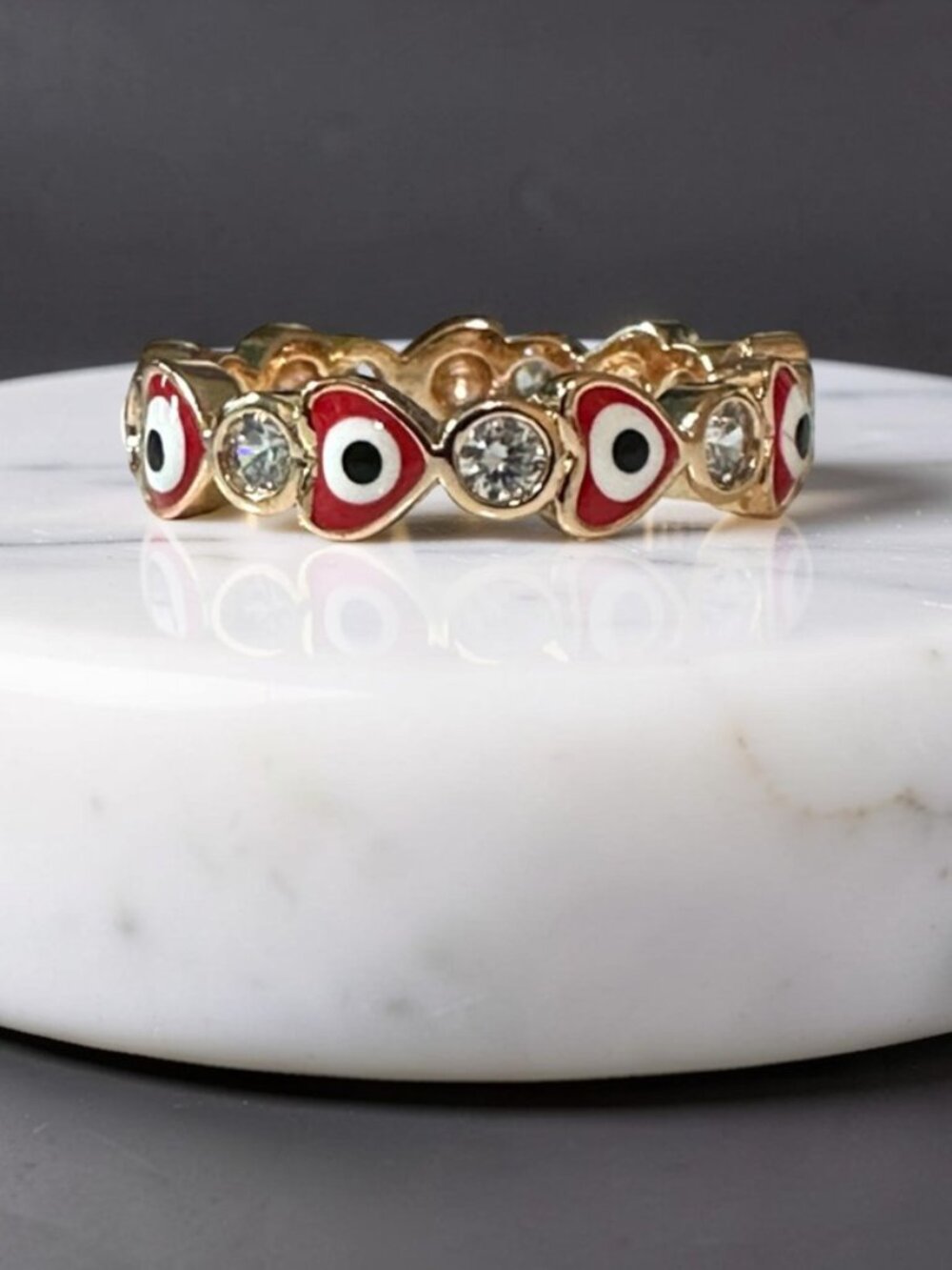 Stunning Rose Gold Evil Eye & CZ Heart Eternity Ring - Size 5.75